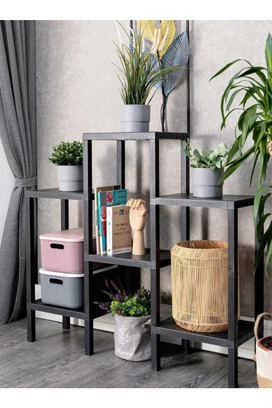 Shelf 6 Katlı Düzenleyici Raf Ünitesi Siyah,  Mutfak Rafı Banyo Organizeri, Kitaplık - 4