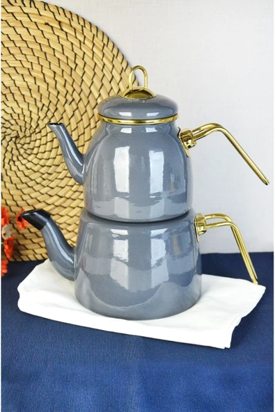 Elite Class Gri Çaydanlık 201297 Emaye Çaydanlık Şık Kulp Tasarımı
