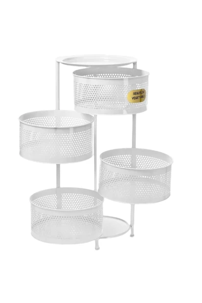 4 Katlı Metes Yana Açılır Beyaz Tekerlekli Patates Soğan Sepeti Sebze Meyve Sebzelik Raf - Resim 4