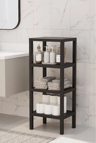 Ombeg Dekoratif 4 Katlı Plastik Çok Amaçlı Banyo Düzenleyici Saksılık Kitaplık Siyah Organizer