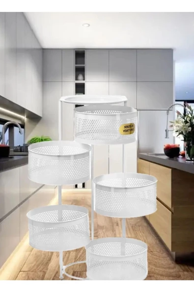 Ciro 5 Katlı Yana Açılır Beyaz Patates Soğan Sepeti Sebze Meyve Sepeti  Sebzelik Tekerleksiz Model ürün görseli