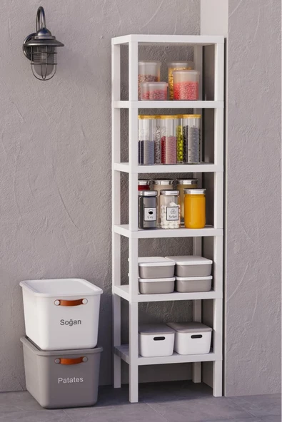 Ombeg Beyaz 6 Katlı Düzenleyici Raf Ünitesi Kiler Dolabı  Kitaplık Banyo Rafı Mutfak Organizeri ürün görseli