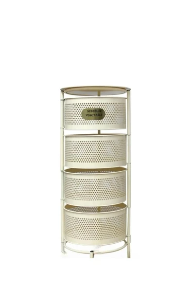 Ciro 4 Katlı Yana Açılır Krem Patates Soğan Sepeti Sebze Meyve Sepeti  Sebzelik Tekerleksiz Model - Resim 3