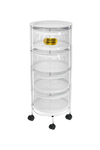 4 Katlı Metes Yana Açılır Beyaz Tekerlekli Patates Soğan Sepeti Sebze Meyve Sebzelik Raf - Resim 2