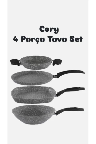 Cory Serisi Wok- Krep- Grill- Sahan 4'lü Set Çeyiz Seti Tava Set ürün görseli