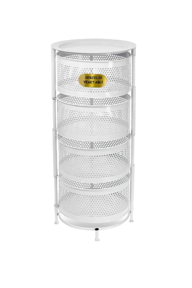 4 Katlı Metes Yana Açılır Beyaz Tekerlekli Patates Soğan Sepeti Sebze Meyve Sebzelik Raf - Resim 3
