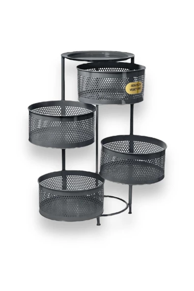 Ciro Antrasit 4 Katlı Yana Açılır Tekerleksiz Patates Soğan Sepeti Sebze Meyve Sepeti Sebzelik - Resim 2