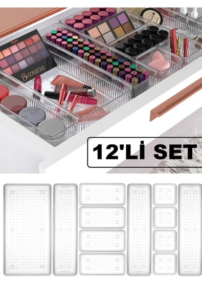 Bade 12'li Dolap Içi Takı Makyaj Organizer Çekmece Içi Düzenleyici Set Kalemlik Takı Kutusu