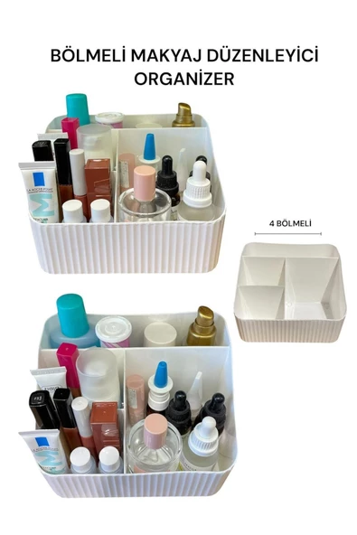 Buse Makyaj Ve Kozmetik Düzenleme Kutusu 4 Bölmeli Parfüm Krem Kalemlik Masaüstü Düzenleyici - 4