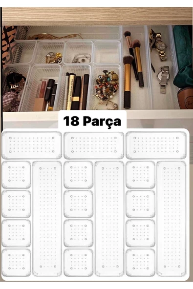 Bade 18 Parça Set Çekmece Takı Kozmetik Organizer( 12-3-3)  Çekmece Düzenleyici Kalemlik Kaşıklık