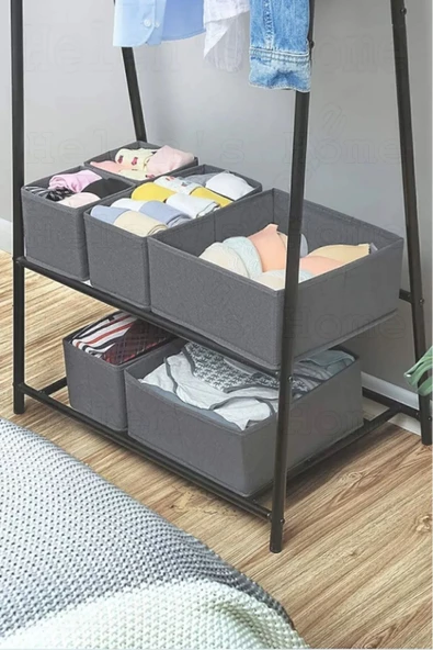 Coco 8 'li Set Çekmece Içi Düzenleyici Organizer Set Antrasit - Çorap Sütyen Şal Kumaş Kutu - Resim 5