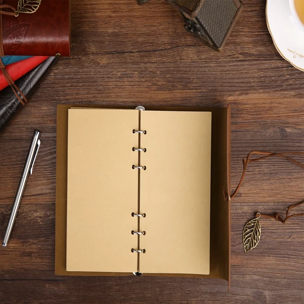 Yaprak Desenli Çizgisiz Deri Defter - 2