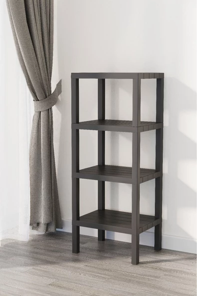 Ombeg 4 Katlı Gri  Modüler Banyo Mutfak Balkon Salon Rafı Çiçeklik Düzenleyici Kitaplık Raf - 3