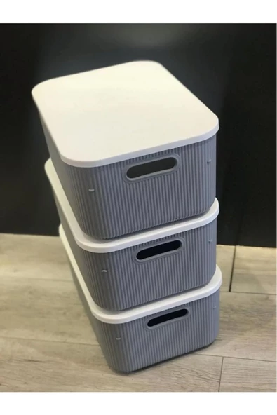 1 Adet 13,4 Lt Gri Çok Amaçlı Dolap İçi Düzenleyici Kapaklı Kutu, Oyuncak Kutusu - Resim 2