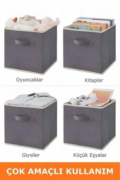 2 Adet Kumaş Dolap Içi Çamaşır Oyuncak Düzenleyici Kapaksız Saklama Kutusu Organizer Bez Kutu Kare - 3