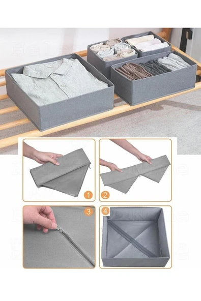 Coco 4'lü Dolap Içi Ve Çekmece Içi Düzenleyici Organizer Giysi Çorap Iç Çamaşırı Saklama Kutu Seti - Resim 6