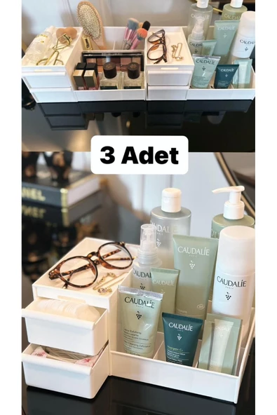 3 Adet Rose Makyaj Organizer Çekmeceli Katlı Kozmetik Parfüm Serum Düzenleyici çok gözlü Ruj Rafı