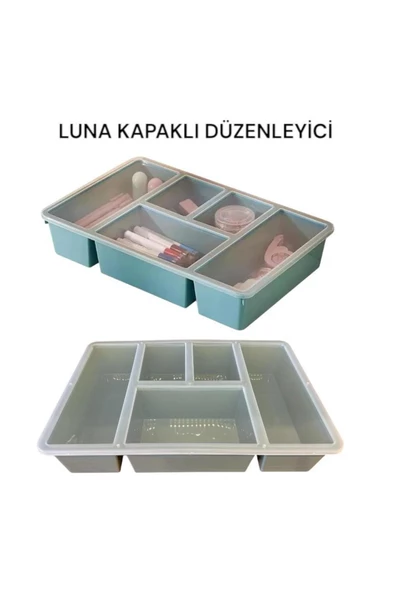 Luna Yeşil Bölmeli Çekmece Içi Düzenleyici, Kapaklı Makyaj ,takı Düzenleyici Ofis Masaüstü Organizer