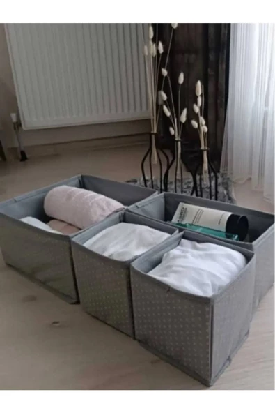 Coco Puantiyeli Çok Amaçlı 4'lü Set Çekmece Düzenleyici Çorap Iç Çamaşırı Şal Organizer Kumaş Kutu - Resim 3
