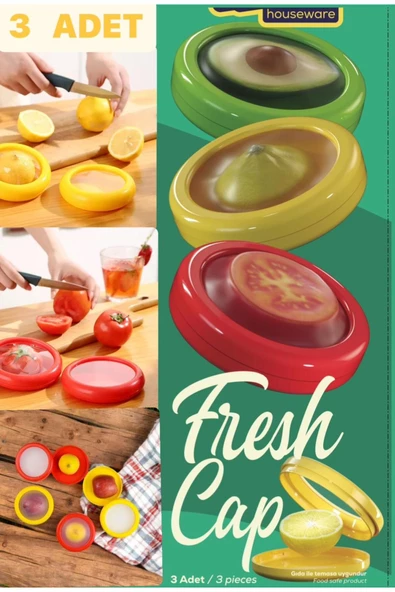3 Adet  Fresh Cup Buzdolabı Limon Elma Tazeliğini Koruyan Saklama Kabı Kokutmaz Soğan Kutusu