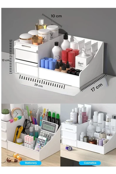 Elegance Çekmeceli Makyaj Standı Rose Kozmetik Düzenleyici Ofis Kalemlik Bölmeli Parfüm Ruj Rafı - 3