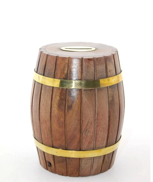 Pirinç Ahşap Fıçı Kumbara 12.5 Cm Wb535 ürün görseli