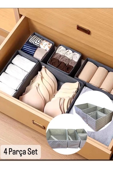 Coco Puantiyeli 4 Parça Çekmece Içi Kutu Seti Dolap Kıyafet Çamaşır düzenleyici
