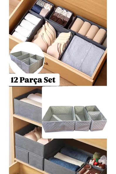 Puantiyeli 12 Parça Çekmece İçi Kutu Seti Dolap Kıyafet Çamaşır Düzenleyici