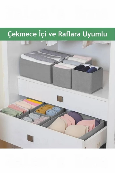 Coco 8 'li Set Çekmece Içi Düzenleyici Organizer Set Antrasit - Çorap Sütyen Şal Kumaş Kutu - Resim 2