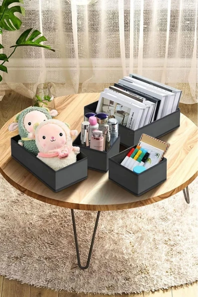 Coco 8 'li Set Çekmece Içi Düzenleyici Organizer Set Antrasit - Çorap Sütyen Şal Kumaş Kutu - Resim 4