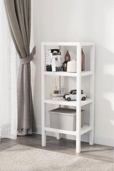 Ombeg 4 Katlı Beyaz  Modüler Banyo Mutfak Balkon Salon Rafı Çiçeklik Düzenleyici Kitaplık Raf