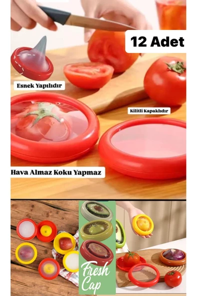 12 Adet Tazeliğini Koruyan Meyve Sebze Domates Emzik Saklama Kabı Yeniden Kullanılabilir Fresh Kap