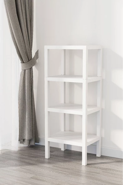 Ombeg 4 Katlı Beyaz  Modüler Banyo Mutfak Balkon Salon Rafı Çiçeklik Düzenleyici Kitaplık Raf - 2