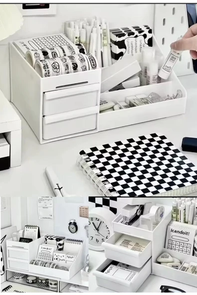 Hediyeli Rose Makyaj Ruj Parfüm Çekmeceli Kalemlik Makyaj Fırçası Organizeri Katlı Ofis Düzenleyici - 5