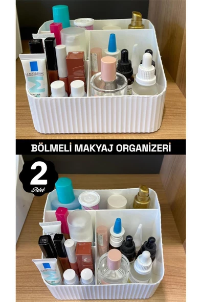 2 Adet Buse Makyaj Organizeri Kozmetik Stand 4 Bölmeli Parfüm Krem Kalemlik Masaüstü Düzenleyici - 2