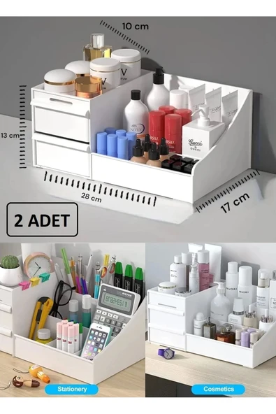 2 Adet Elegance Makyaj Ruj Oje Standı Rose Parfüm Kalemlik Masaüstü Makyaj Düzenleyici Çekmeceli Raf