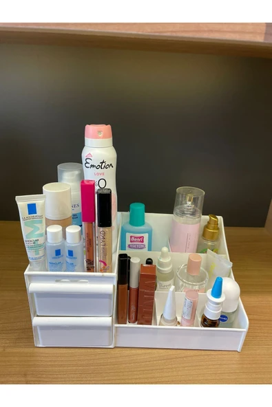 Elegance Çekmeceli Makyaj Standı Rose Kozmetik Düzenleyici Ofis Kalemlik Bölmeli Parfüm Ruj Rafı - 6