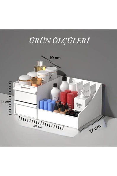 2 Adet Rose Makyaj Organizer - Çekmeceli Katlı Kozmetik Parfüm Krem Serum Düzenleyici Çok Gözlü - 2
