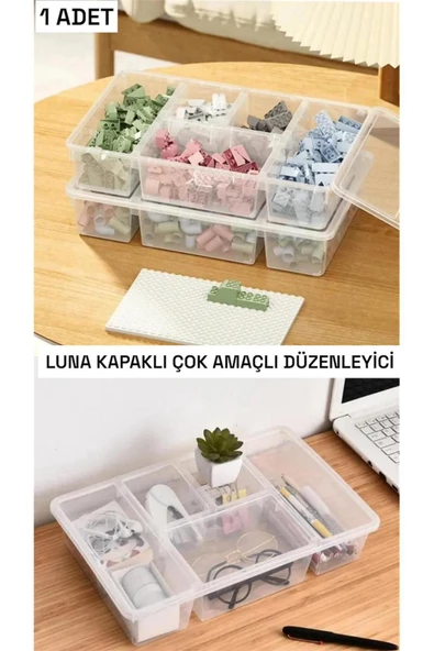 1 Adet Luna Kapaklı Çekmece Içi Düzenleyici Lego Saklama Kutusu Ofis Masa Üstü Organizer