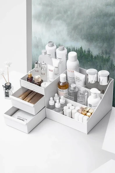 Hediyeli Rose Makyaj Ruj Parfüm Çekmeceli Kalemlik Makyaj Fırçası Organizeri Katlı Ofis Düzenleyici - 2