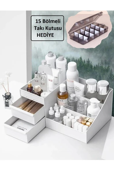 Hediyeli Rose Makyaj Ruj Parfüm Çekmeceli Kalemlik Makyaj Fırçası Organizeri Katlı Ofis Düzenleyici