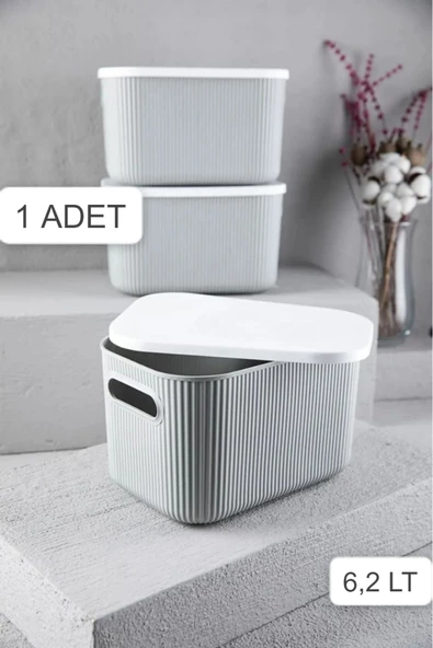 1 Adet Storage 6lt Gri Çok Amaçlı Dolap Içi Düzenleyici Kapaklı Kutu, Dekoratif Saklama Kutusu