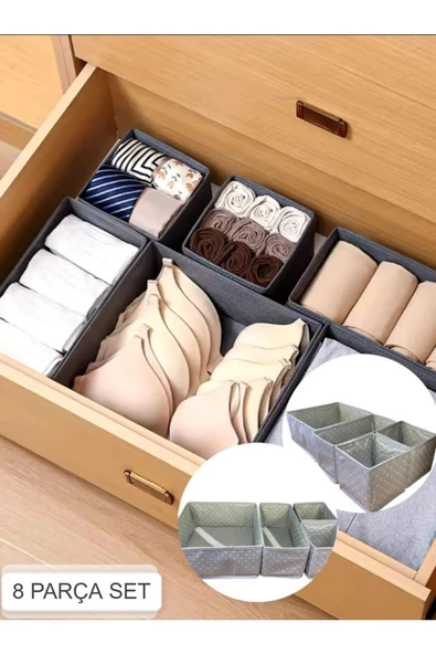 Coco Puantiyeli 8 Parça Çekmece Içi Kutu Seti Dolap Kıyafet Çamaşır düzenleyici