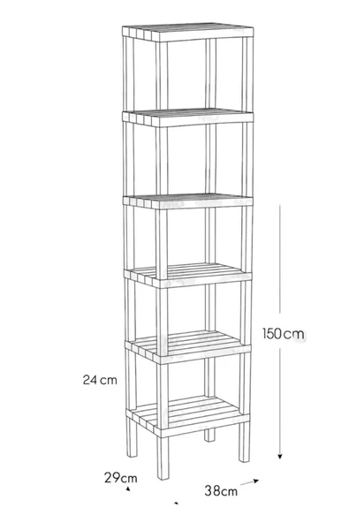 Shelf 6 Katlı Kitaplık Plastik Raf Ünitesi  Çiçeklik , Banyo Mutfak Rafı- Siyah - 5
