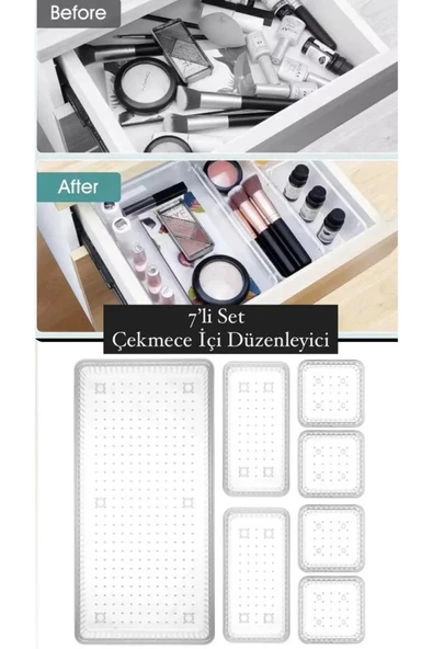 Bade 7 Parça Takı Aksesuar Düzenleyici Kutu 4 Boy Makyaj Ve Çekmece Içi Kalemlik Organizer şeffaf