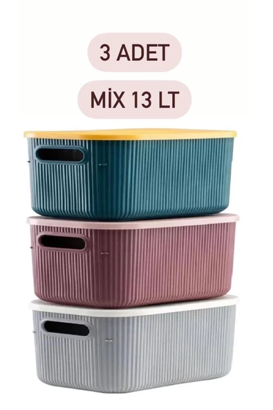 3 Adet Storage 13 Lt Mix Dolap Içi Düzenleyici Kutu - Çorap Kıyafet Kapaklı Saklama Kabı