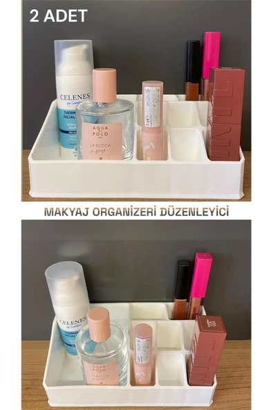 2 Adet Golden Masaüstü Makyaj Organizeri Ruj Standı Serum Parfüm Kalemlik Makyaj Fırçası Düzenleyici