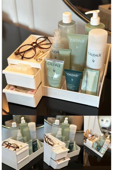 Hediyeli Rose Makyaj Ruj Parfüm Çekmeceli Kalemlik Makyaj Fırçası Organizeri Katlı Ofis Düzenleyici - 4