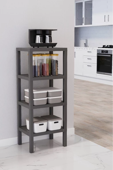 Ombeg 4 Katlı Gri  Modüler Banyo Mutfak Balkon Salon Rafı Çiçeklik Düzenleyici Kitaplık Raf