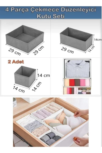 Coco 4'lü Dolap Içi Ve Çekmece Içi Düzenleyici Organizer Giysi Çorap Iç Çamaşırı Saklama Kutu Seti - Resim 2